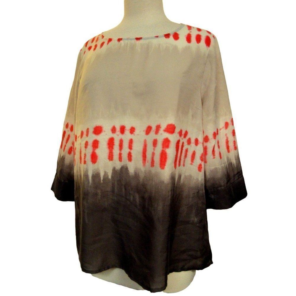Chico's Watercolor Print Pullover Top  S-M  Silky Soft 3/4 Sleeves Muted Colors
